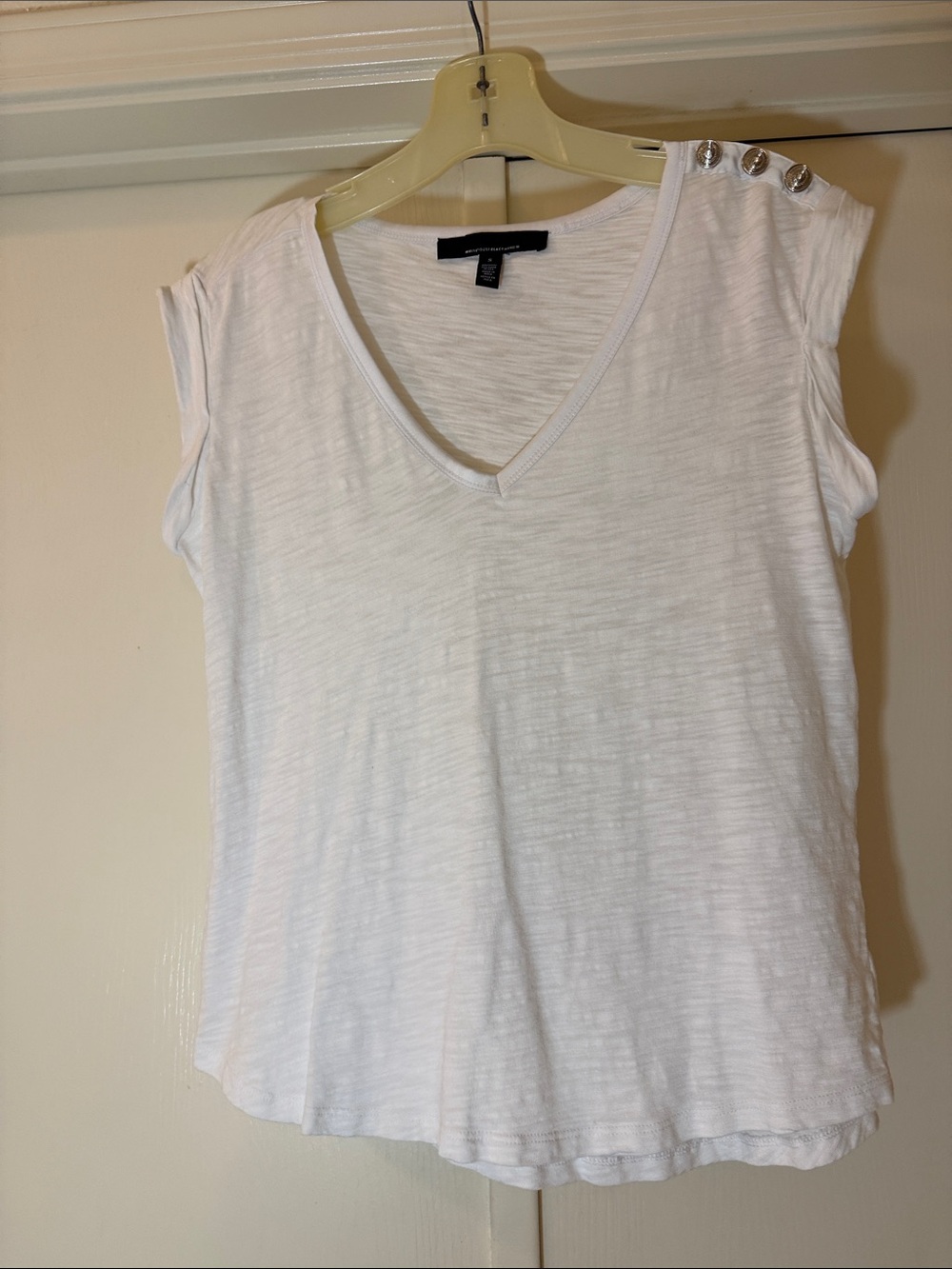 White House Black Market Women's White V-Neck Tank with Shoulder Buttons